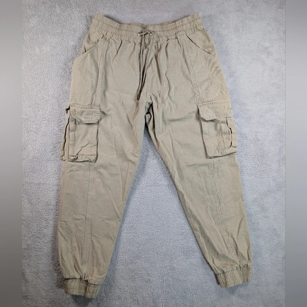 Youngla Cargo Joggers Mens Sz L Tan Tapered Drawstring Athleisure Gym - Picture 2 of 12